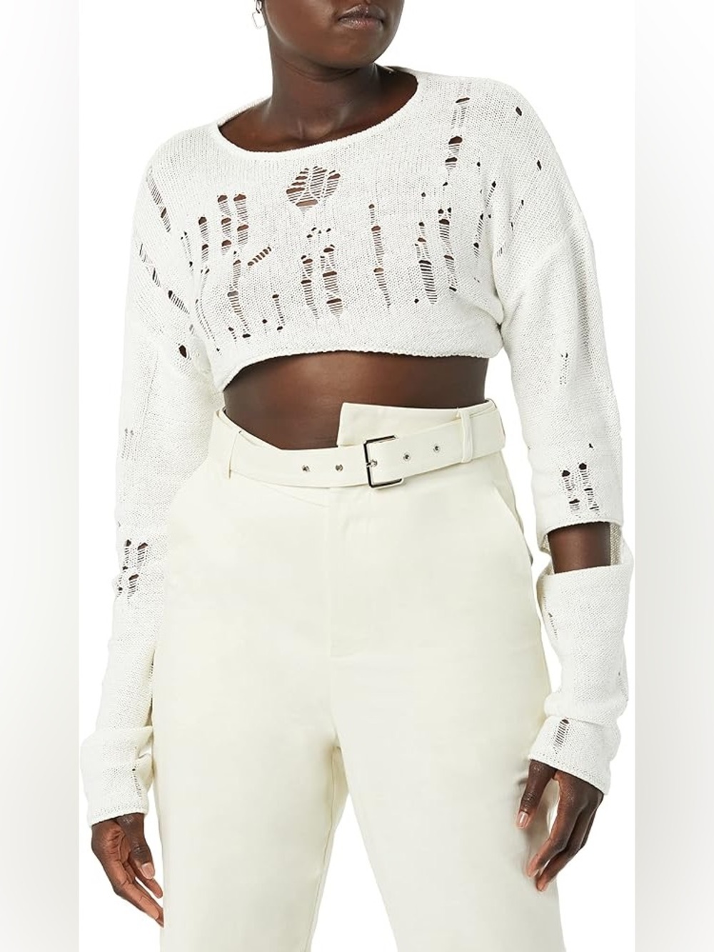 Maison Blanche All Gender Knitted Distressed Cropped Sweater Unisex Fashion